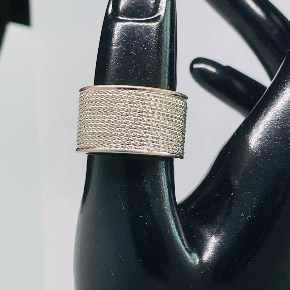 Mid-20th Century Silvertone rope-texture band ring with comfortable wide fit